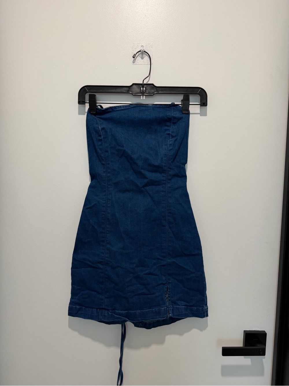 Strapless Denim Mini Dress in Dark Blue
